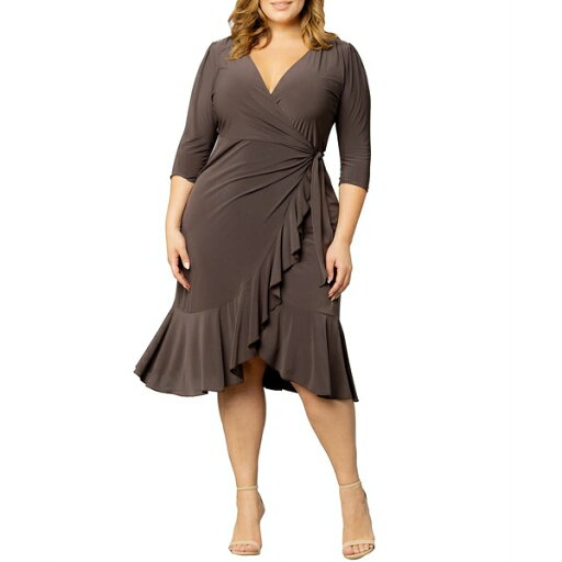 キヨナ レディース ワンピース トップス Plus Size Whimsy Ruffled Midi Wrap Dress Java キヨナ レディース ワンピース トップス Plus Size Whimsy Ruffled Midi Wrap Dress Java