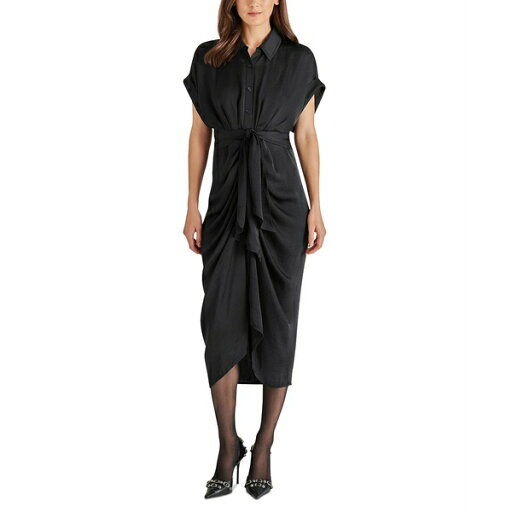 スティーブ マデン レディース ワンピース トップス Women's Tori Tie-Front Midi Shirtdress Black スティーブ マデン レディース ワンピース トップス Women's Tori Tie-Front Midi Shirtdress Black