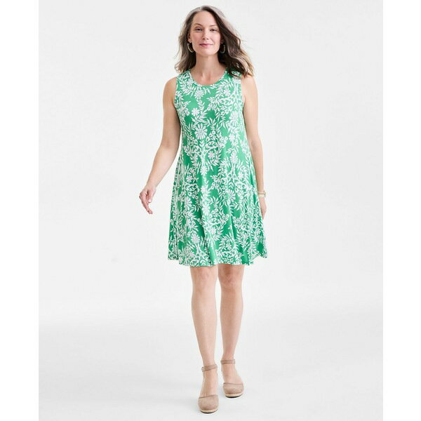 スタイルアンドコー レディース ワンピース トップス Petite Floral-Print Sleeveless Flip-Flop Dress, Exclusively at Macy's Floral Green
