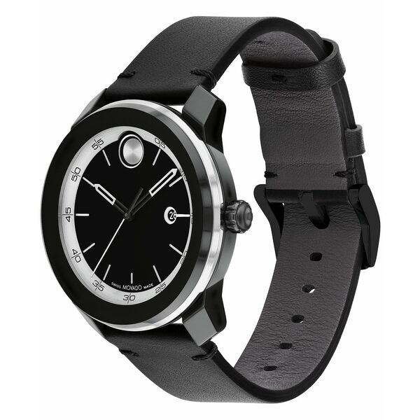 モバド モバド レディース 腕時計 アクセサリー Men's Bold TR90 Swiss Quartz Black Leather Watch 42mm Black