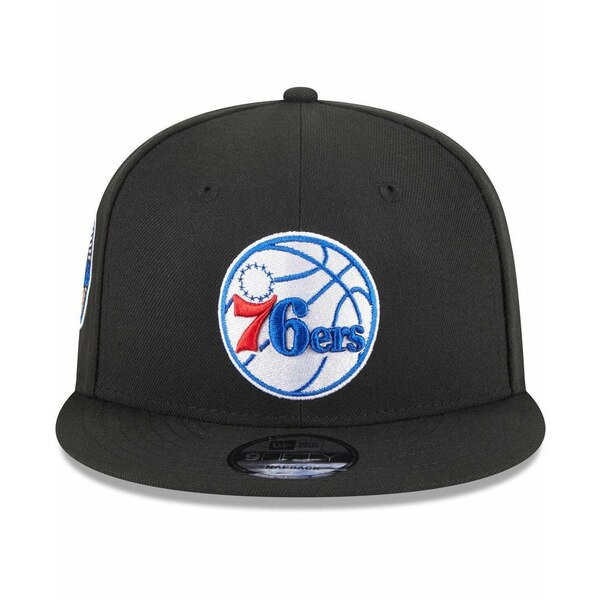 ˥塼 ǥ ˹ ꡼ Men's Black Philadelphia 76ers 3-Time Champions Commemorative Side Patch 9FIFTY Snapback Hat Black