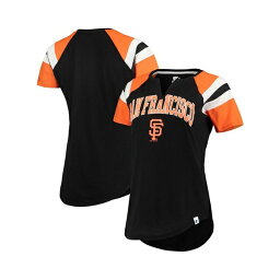 スターター レディース Tシャツ トップス Women's Black, Orange San Francisco Giants Game On Notch Neck Raglan T-shirt Black, Orange
