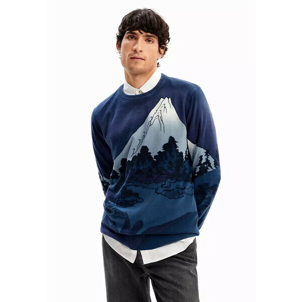 【送料無料】 デジグアル メンズ ニット&セーター アウター Desigual Man Fine landscape pullover. NAVY