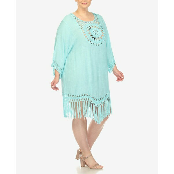 ホワイトマーク レディース ワンピース トップス Plus Size Crocheted Fringed Trim Cover Up Dress Mint
