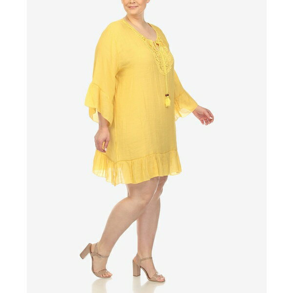 ホワイトマーク レディース ワンピース トップス Plus Size Sheer Embroidered Knee Length Cover Up Dress Yellow