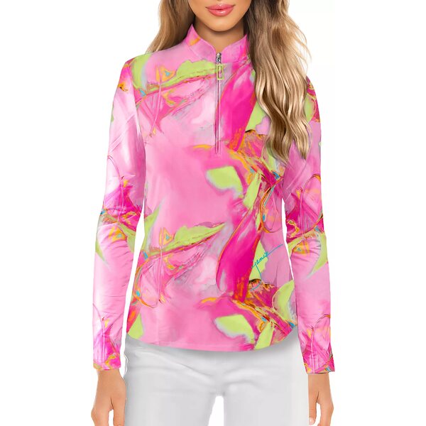 WC~[ThbN fB[X Vc gbvX Jamie Sadock Women's Sunsense Gansai Long Sleeve Golf Polo Pinky