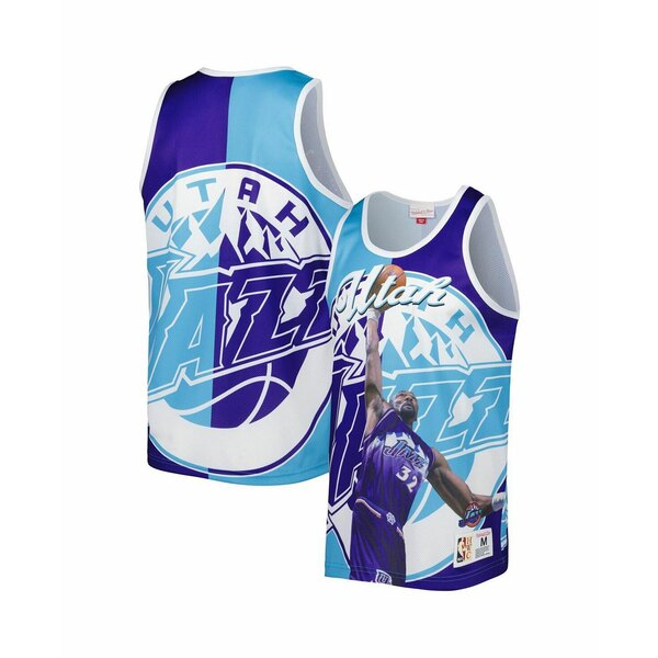 ミッチェル&ネス メンズ シャツ トップス Men's Karl Malone Purple and Turquoise Utah Jazz Sublimated Player Tank Top Purple, Turquoise