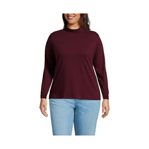 ランズエンド レディース カットソー トップス Plus Size Relaxed Cotton Long Sleeve Mock Turtleneck Rich burgundy ランズエンド レディース カットソー トップス Plus Size Relaxed Cotton Long Sleeve Mock Turtleneck Rich burgundy
