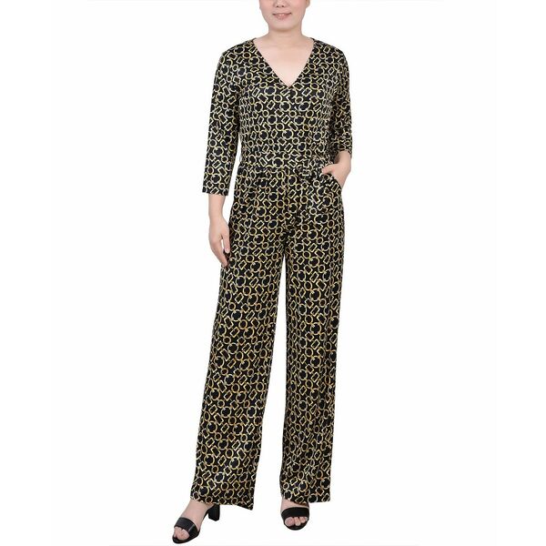 ˥塼衼쥯 ǥ ԡ ȥåץ Women's 3/4 Sleeve Belted Jumpsuit Black...