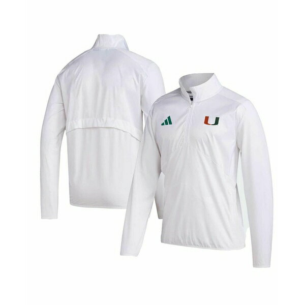 アディダス メンズ パーカー・スウェットシャツ アウター Men's White Miami Hurricanes Sideline AEROREADY Raglan Sleeve Quarter-Zip Jacket White