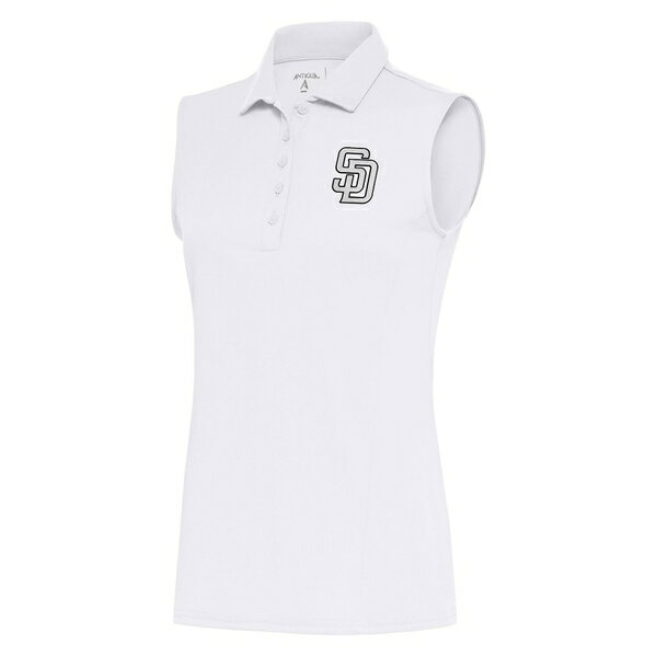 アンティグア レディース ポロシャツ トップス San Diego Padres Antigua Women's Brushed Metallic Sleeveless Tribute Polo White