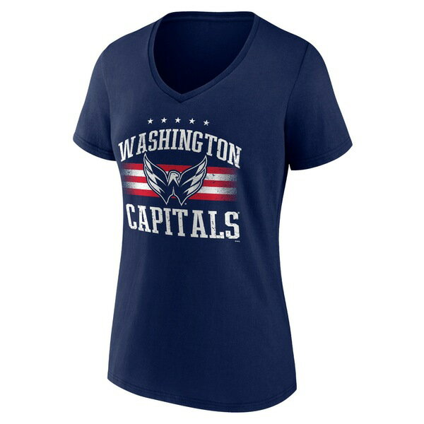 楽天astyファナティクス レディース Tシャツ トップス Washington Capitals Fanatics Branded Women's Americana Team VNeck TShirt Navy