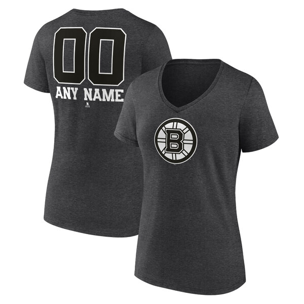 ファナティクス レディース Tシャツ トップス Boston Bruins Fanatics Branded Women s Monochrome Personalized Name & Number VNeck TShirt Charcoal