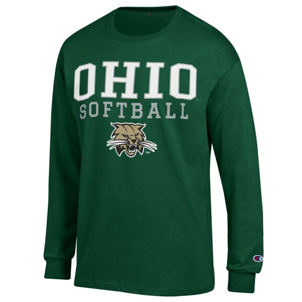 ԥ  T ȥåץ Ohio Bobcats Champion Stack Logo Softball Powerblend Long Sleeve TShirt Green