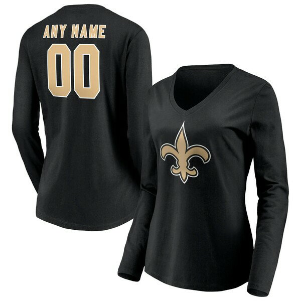 եʥƥ ǥ T ȥåץ New Orleans Saints Fanatics Branded Women's Team Authentic Personalized Name &Number Long Sleeve VNeck TShirt Black