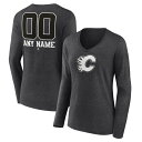 t@ieBNX fB[X TVc gbvX Calgary Flames Fanatics Branded Women's Monochrome Personalized Name & Number Long Sleeve VNeck TShirt Charcoal