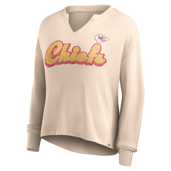 ファナティクス レディース Tシャツ トップス Kansas City Chiefs Fanatics Branded Women 039 s Go For It Notch Neck Waffle Knit Lightweight Long Sleeve TShirt Tan