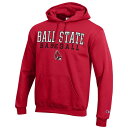 チャンピオン メンズ パーカー・スウェットシャツ アウター Ball State Cardinals Champion Stack Baseball Powerblend Pullover Hoodie Cardinal