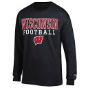 チャンピオン メンズ Tシャツ トップス Wisconsin Badgers Champion Football Stack Long Sleeve TShirt Black