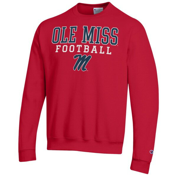 チャンピオン メンズ パーカー・スウェットシャツ アウター Ole Miss Rebels Champion Football Stacked Pullover Sweatshirt Red