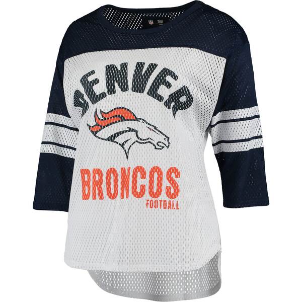 J[oNX fB[X TVc gbvX Denver Broncos GIII 4Her by Carl Banks Women's First Team 3/4Sleeve Mesh TShirt White/Navy