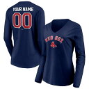 ファナティクス レディース Tシャツ トップス Boston Red Sox Fanatics Branded Women's Personalized Winning Streak Name & Number Long Sleeve VNeck TShirt Navy