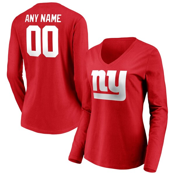 եʥƥ ǥ T ȥåץ New York Giants Fanatics Branded Women's Team Authentic Logo Personalized Name &Number VNeck Long Sleeve TShirt Red