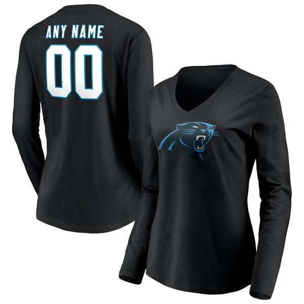 եʥƥ ǥ T ȥåץ Carolina Panthers Fanatics Branded Women's Team Authentic Personalized Name &Number Long Sleeve VNeck TShirt Black