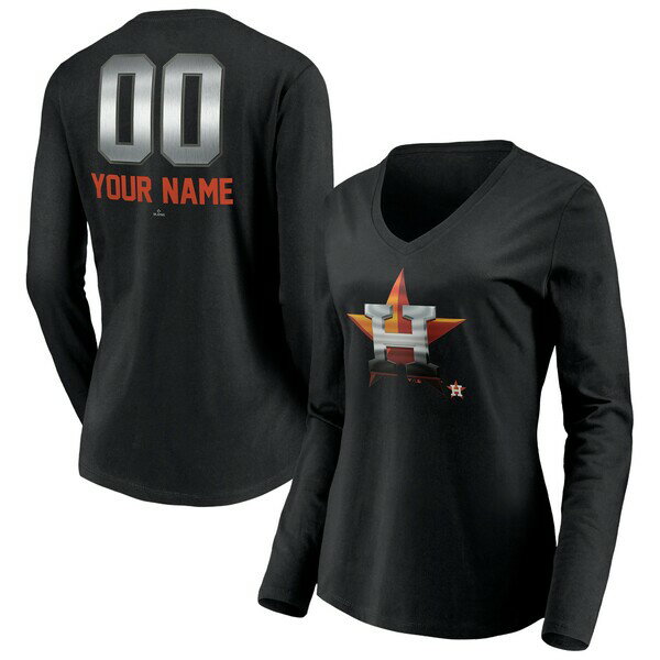 t@ieBNX fB[X TVc gbvX Houston Astros Fanatics Branded Women's Personalized Midnight Mascot Long Sleeve VNeck TShirt Black