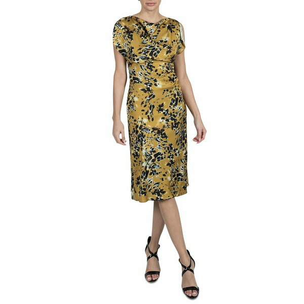 ジュリア ジョーダン レディース ワンピース トップス Women's Printed Cowl-Neck Short-Sleeve Satin Dress Gold Multi