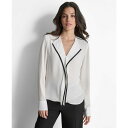 ダナ キャラン ニューヨーク レディース シャツ トップス Women's Long Sleeve Trimmed Lapel Blouse Linen Wht/(4)