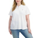 トミー ヒルフィガー レディース ポロシャツ トップス Plus Size Short-Sleeve Polo Shirt White