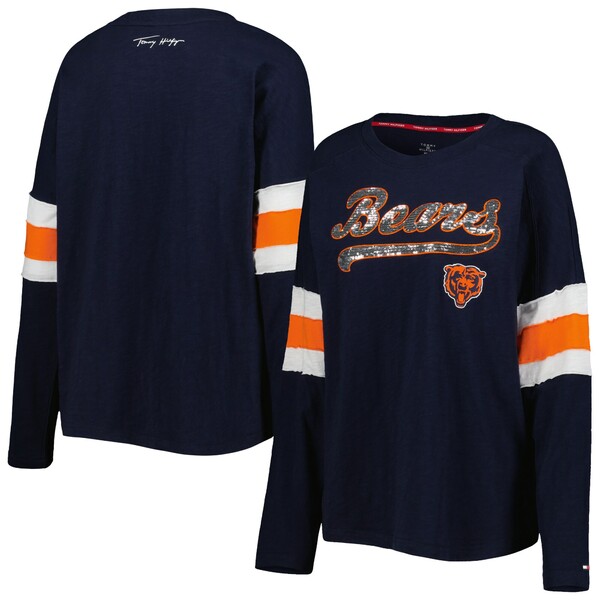 トミー ヒルフィガー レディース Tシャツ トップス Chicago Bears Tommy Hilfiger Women s Justine Long Sleeve Tunic TShirt Navy