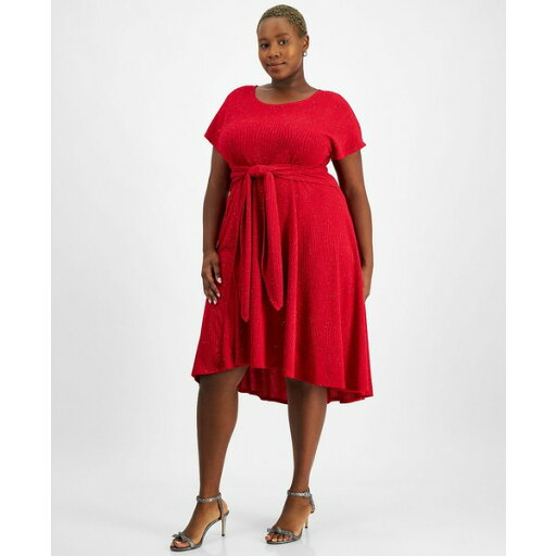 ロビービー レディース ワンピース トップス Plus Size Tie-Front Glitter Knit Dress Red ロビービー レディース ワンピース トップス Plus Size Tie-Front Glitter Knit Dress Red