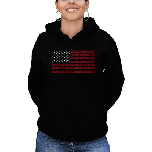 エルエーポップアート レディース パーカー・スウェットシャツ アウター Women's Hooded Word Art USA Flag Sweatshirt Top Black エルエーポップアート レディース パーカー・スウェットシャツ アウター Women's Hooded Word Art USA Flag Sweatshirt Top Black