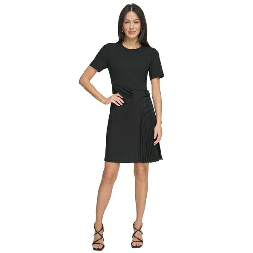 ダナ キャラン ニューヨーク レディース ワンピース トップス Women's Pleat-Front Round-Neck Short-Sleeve Dress Black ダナ キャラン ニューヨーク レディース ワンピース トップス Women's Pleat-Front Round-Neck Short-Sleeve Dress Black