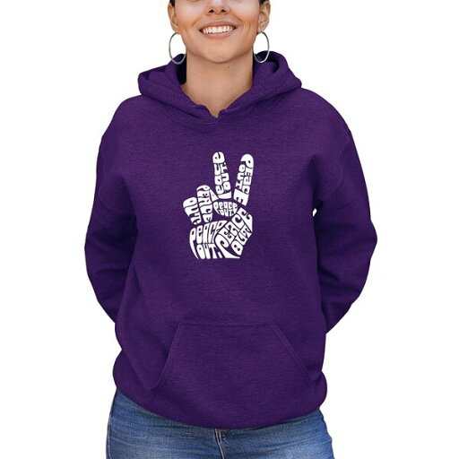 エルエーポップアート レディース パーカー・スウェットシャツ アウター Women's Hooded Word Art Peace Out Sweatshirt Top Purple エルエーポップアート レディース パーカー・スウェットシャツ アウター Women's Hooded Word Art Peace Out Sweatshirt Top Purple