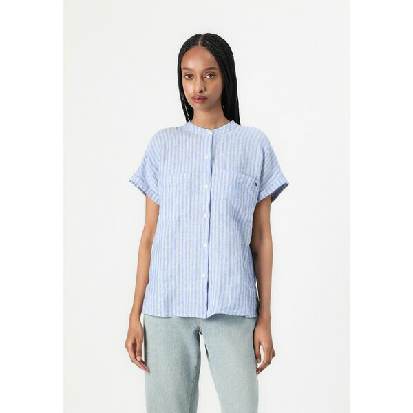 ȥߡ ҥե ǥ  ȥåץ COLLARLESS BLOUSE - Button-down blouse - blu...