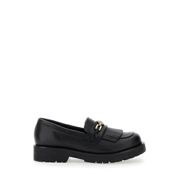 ĥ󥻥å ǥ ѥץ 塼 Black Loafers With Platform And Metallic Logo In Leather ...