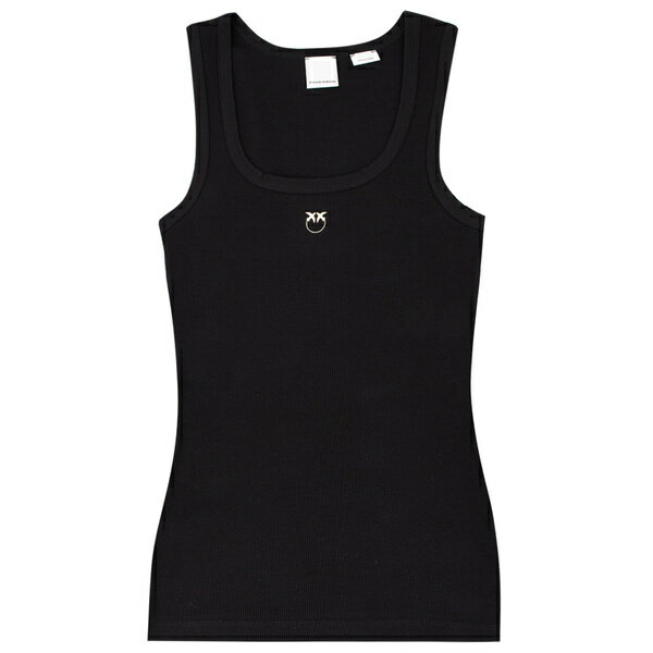 ピンコ レディース カットソー トップス Stretch Cotton Tank Top With Logo NERO