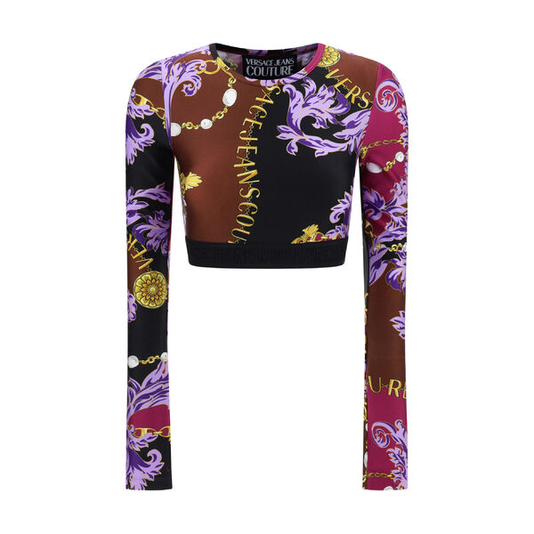 ベルサーチ レディース カットソー トップス Cropped Chain Couture Top Plum/crimson