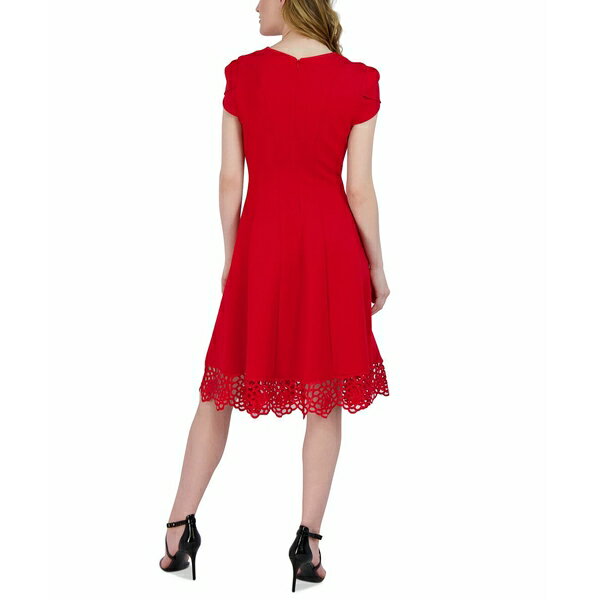 ドナリッコ レディース ワンピース トップス Women's Round-Neck Sleeveless Fit & Flare Dress Red