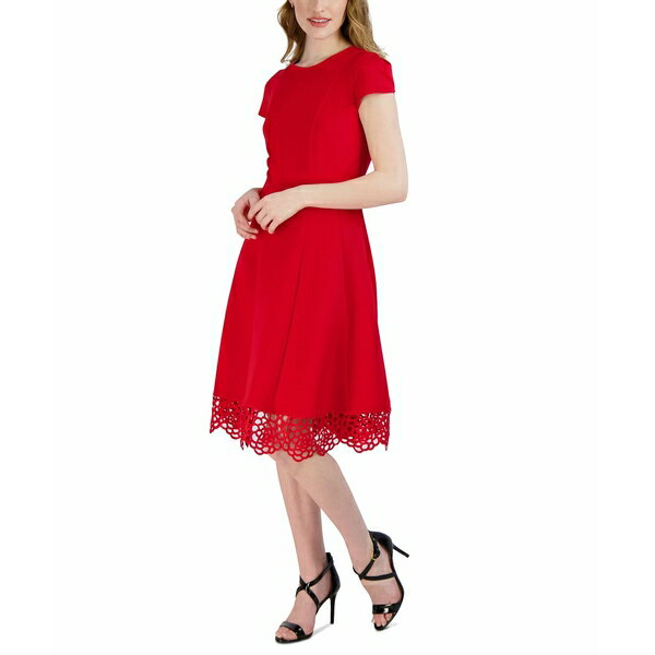 ドナリッコ レディース ワンピース トップス Women's Round-Neck Sleeveless Fit & Flare Dress Red