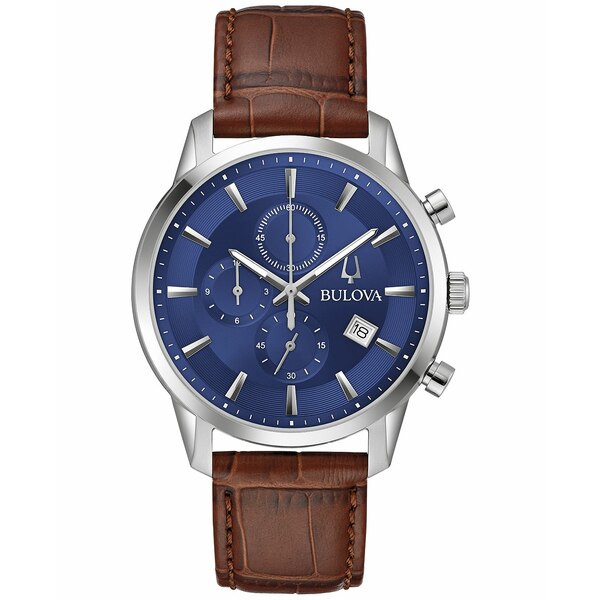 ブロバ レディース 腕時計 アクセサリー Men's Chronograph Classic Sutton Brown Leather Strap Watch 41mm Brown