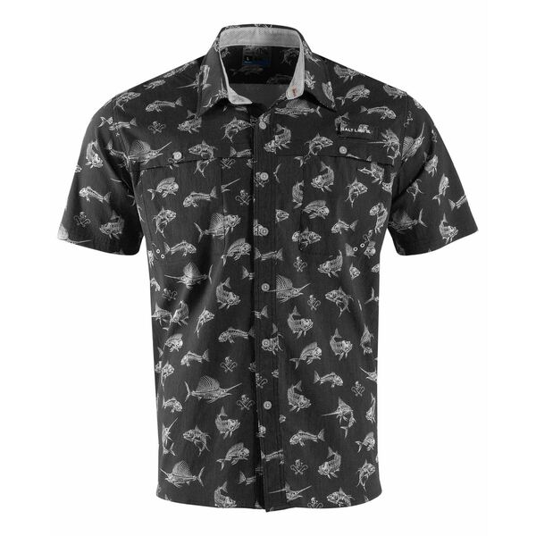 ソルトライフ メンズ シャツ トップス Men's Fish N Bones Short-Sleeve Button-Front Shirt Black