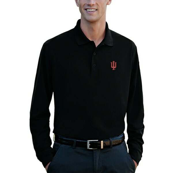 re[WAp Y |Vc gbvX Indiana Hoosiers Vansport Omega Long Sleeve Solid Mesh Tech Polo Black