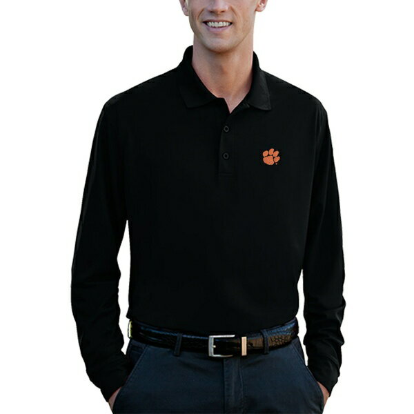 ビンテージアパレル メンズ ポロシャツ トップス Clemson Tigers Vansport Omega Long Sleeve Solid Mesh Tech Polo Black