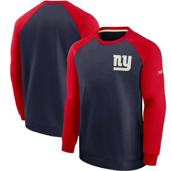 ナイキ メンズ シャツ トップス New York Giants Nike Historic Raglan Crew Performance Sweater Navy/Red