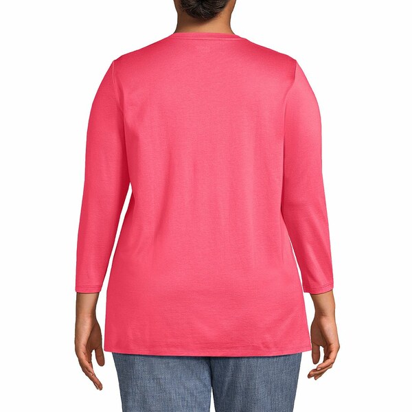 ランズエンド レディース Tシャツ トップス Plus Size 3/4 Sleeve Cotton Supima Tunic Rouge pink