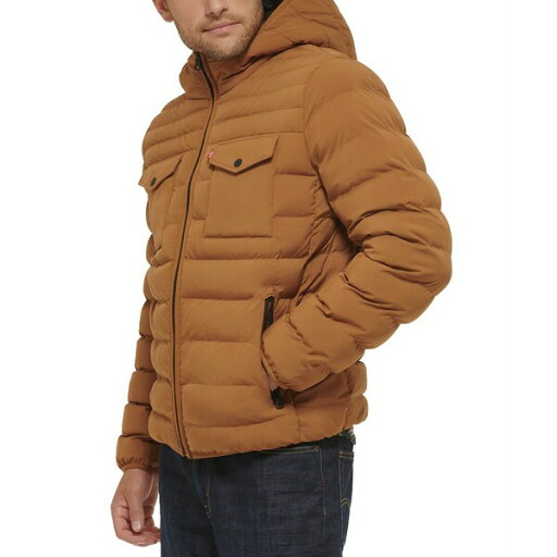 リーバイス メンズ ジャケット&ブルゾン アウター Men's Stretch Hooded Two-Pocket Quilted Jacket Brown リーバイス メンズ ジャケット&ブルゾン アウター Men's Stretch Hooded Two-Pocket Quilted Jacket Brown